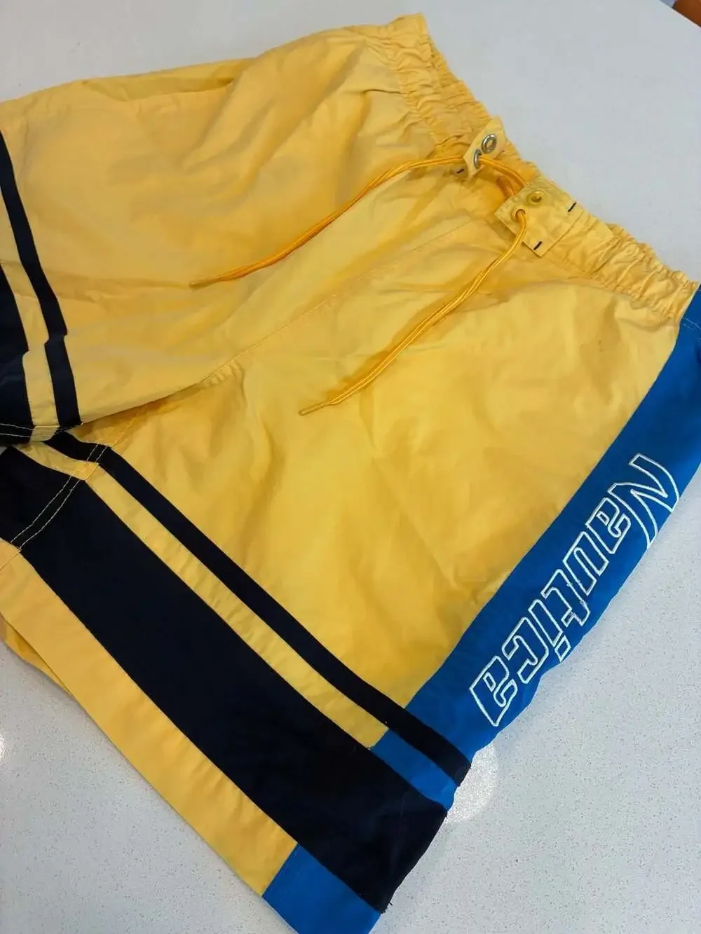 Vintage Nautica Swim Trunks Size S Yellow Blue Striped Boardshorts